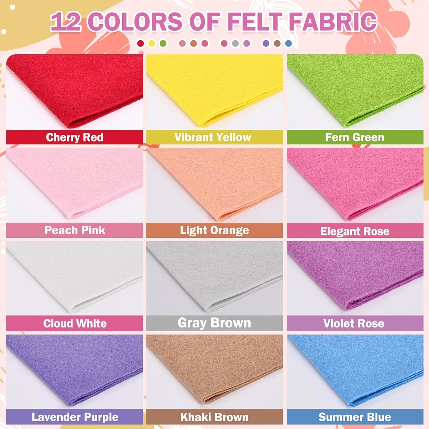 12 Rolls 8"x35"(20.5x90cm) 1.4mm Thick Soft Felt Fabric Sheet 12 Assorted Rainbow Series Colors Felt Pack Pastel Felt Sheets for DIY Craft Sewing Squares Nonwoven Patchwork