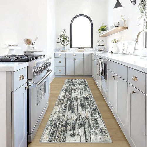 2'6''x8' Runner Rugs Washable Rug: Modern Abstract Hallway Runner Rug Indoor by GENTDRIZZ