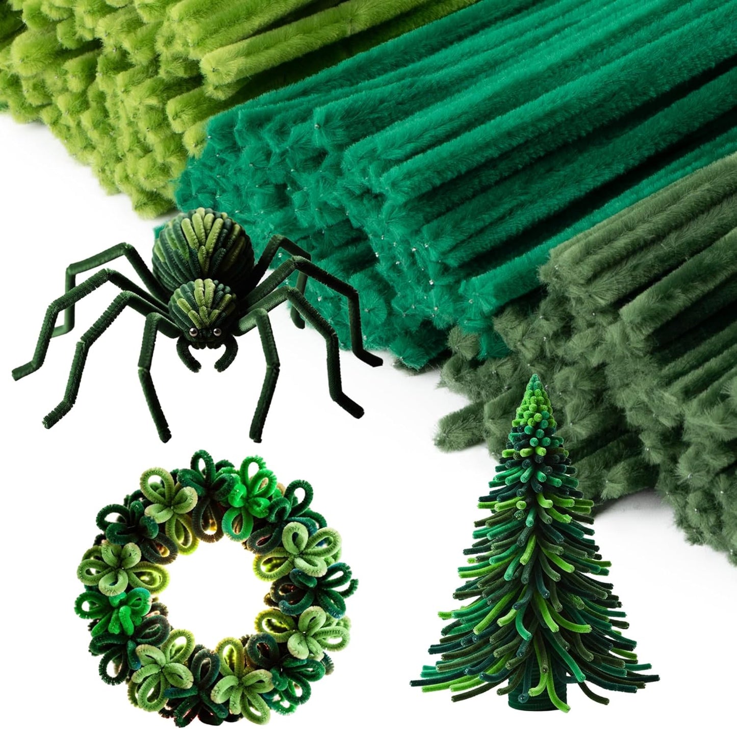Caydo 300 Pieces Green Pipe Cleaners, Thick Fluffy Chenille Stems, Pipe Cleaner Crafts for Arts & Crafts, Perfect for Making Animals, Flowers, and Festive Decorations