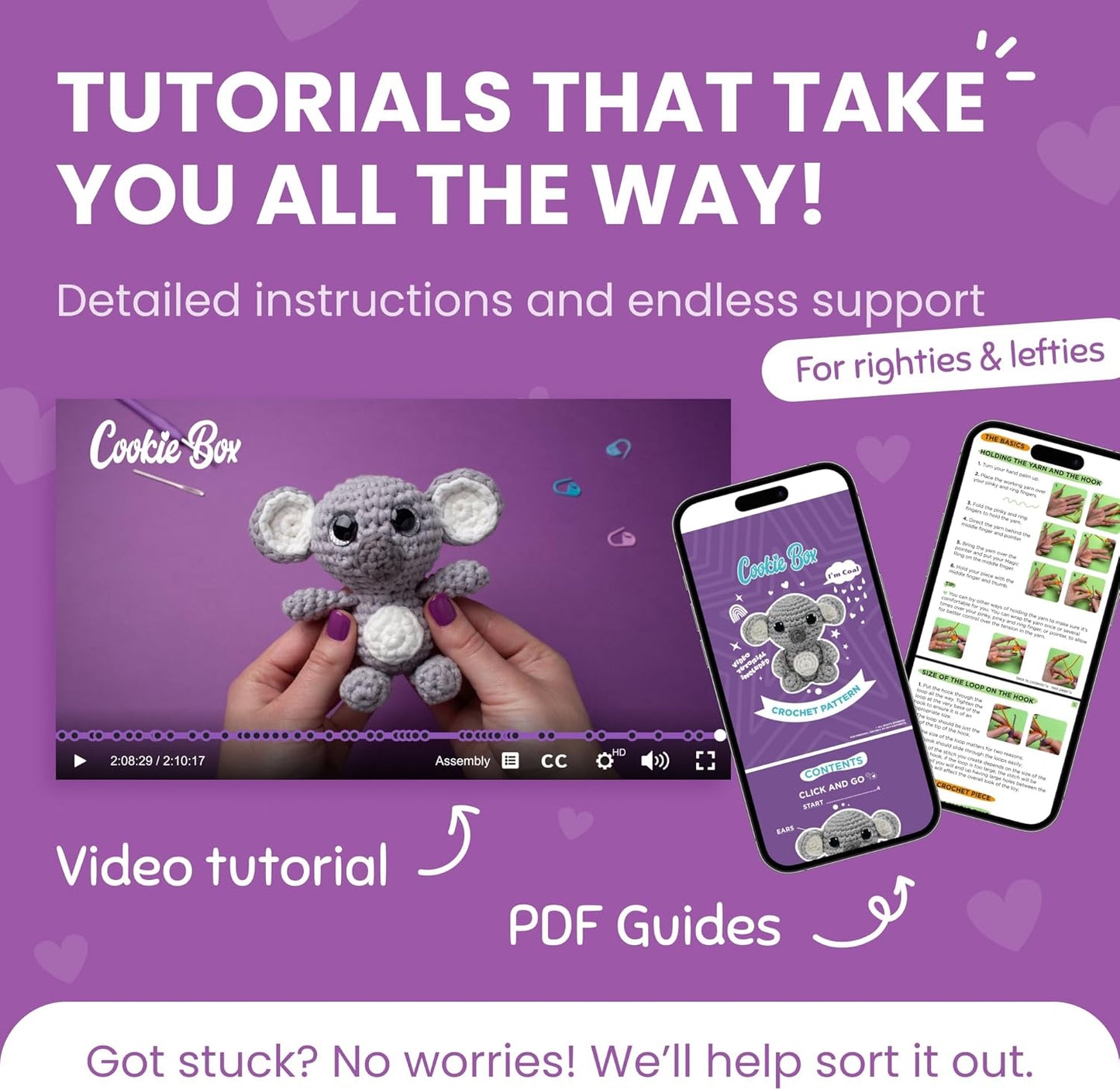 Cookie Box Crochet Kit for Beginners – Gift Set to Make Koala Coal Amigurumi Plushie – Easy DIY Crochet & Knitting Starter Kit with Video and PDF Tutorials