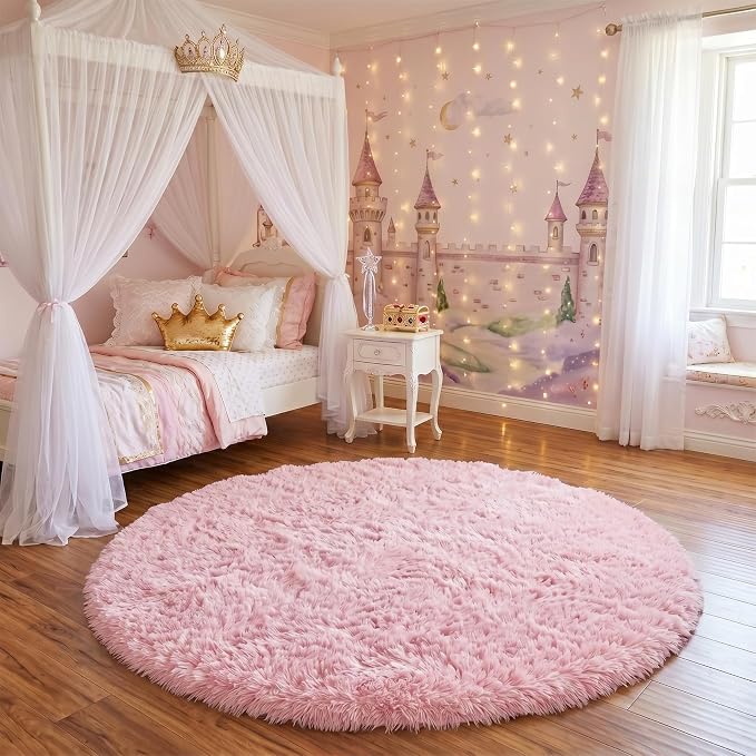 Amdrebio Pink Round Area Rugs 8Ft - Image 9