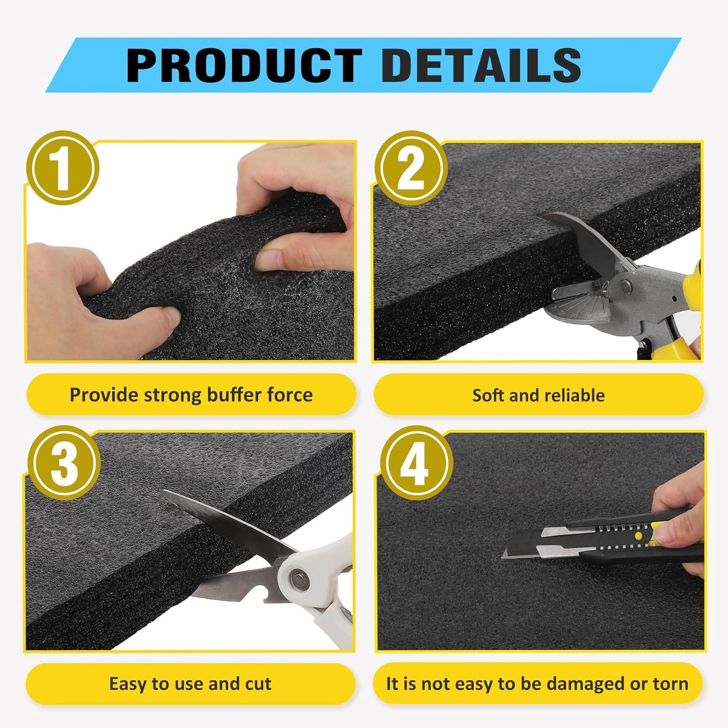 Black Customizable Polyethylene Foam Sheets, 2PACK 12 x 16 x 1.5INCH Thick Padding for Cases & Crafts