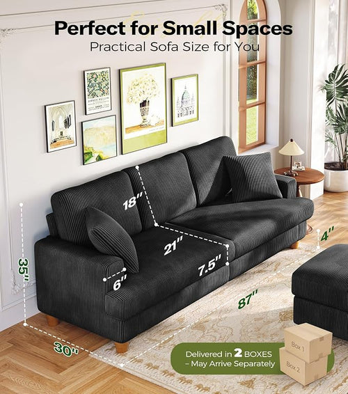 87in Corduroy Couch, Kidirect Sofa No Tool Assembly, Comfy Couches - Image 2
