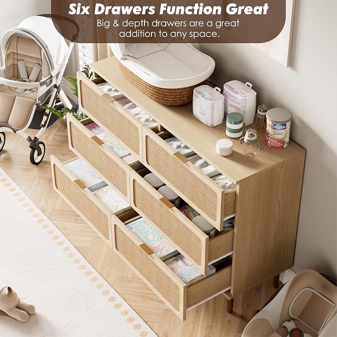 GarveeHome Rattan 6 Drawer Dresser - Image 6