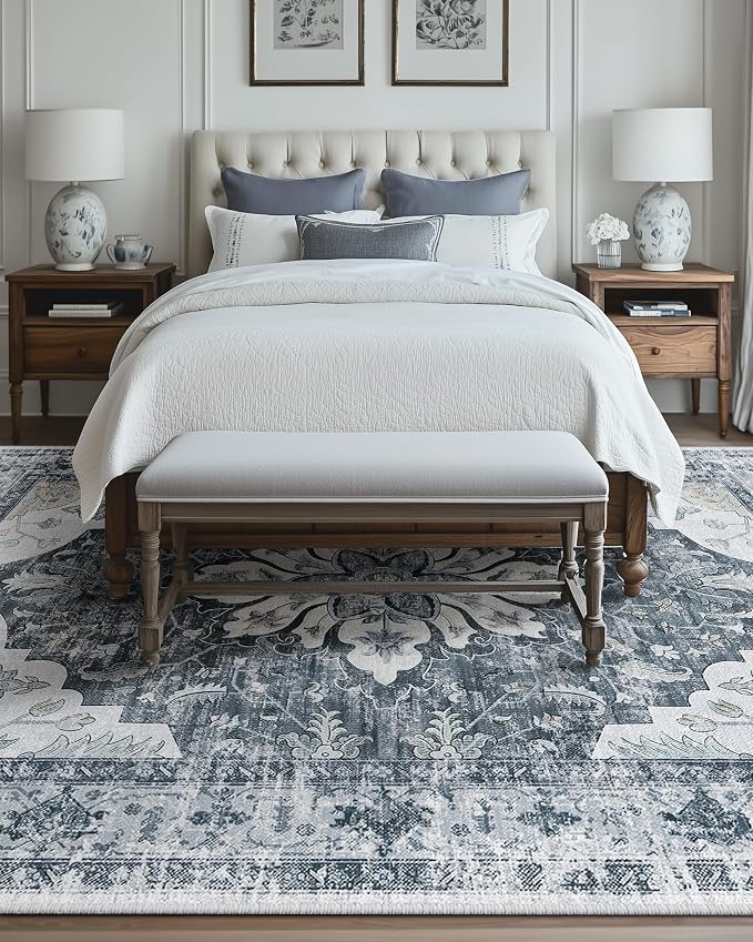 RELEANY Area Rugs 8'x10' Washable Non-Slip, Floral Vintage Distress Print - Image 2