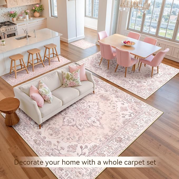 RELEANY Area Rugs 5'x7' Washable Non-Slip, Floral Vintage Distress Print - Image 9