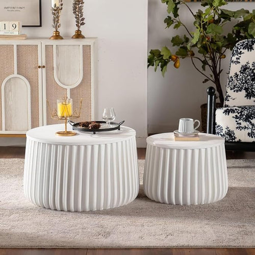 46.46'' White Round Coffee Table Set of 2 by JJKFurniture-kevinplus
