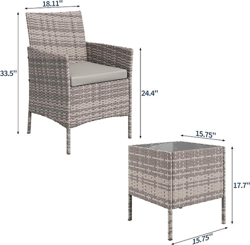 3-Piece Outdoor Furniture Set, PE Rattan Wicker Chairs - Image 2
