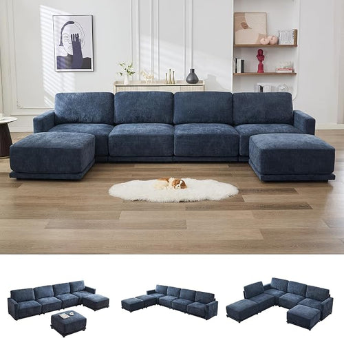 143.8" Modular Sectional Sofa Modern Chenille U Shaped Couch by CACFTII
