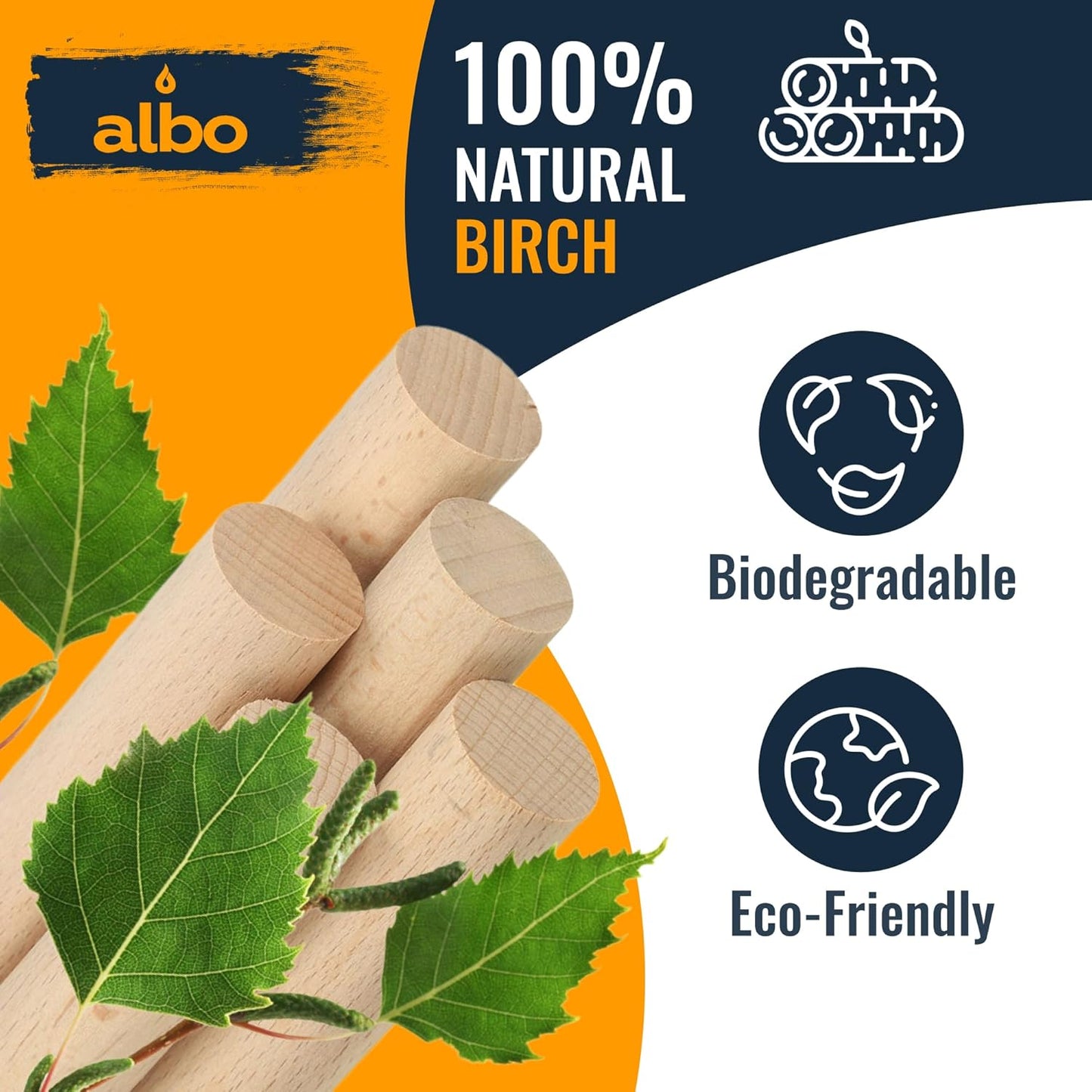 ALBO 1" x 48" Wooden Dowel Rods Set - 5 Pack Birch Natural Strong Long Craft Sticks Woodworking Furniture Garden Structures Hardwood Sanded Smooth Versatile Material Railings Supports