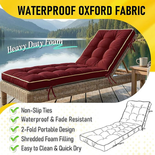 72x21 Inch Folding Chaise Lounge Cushion Quick Dry - Image 2
