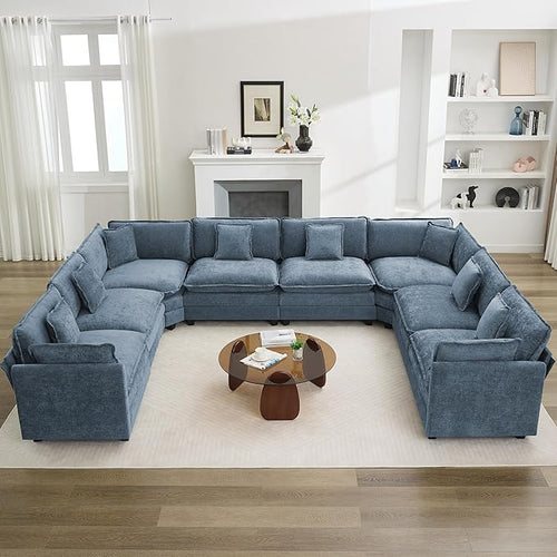 147'' Oversized U Shaped Cloud Sectional Sofa, Chenille Deep Seat Couches by WUTUTUEE