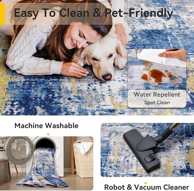 RELEANY Washable Area Rugs 3'x5' Non-Slip Modern Abstract Soft - Image 4