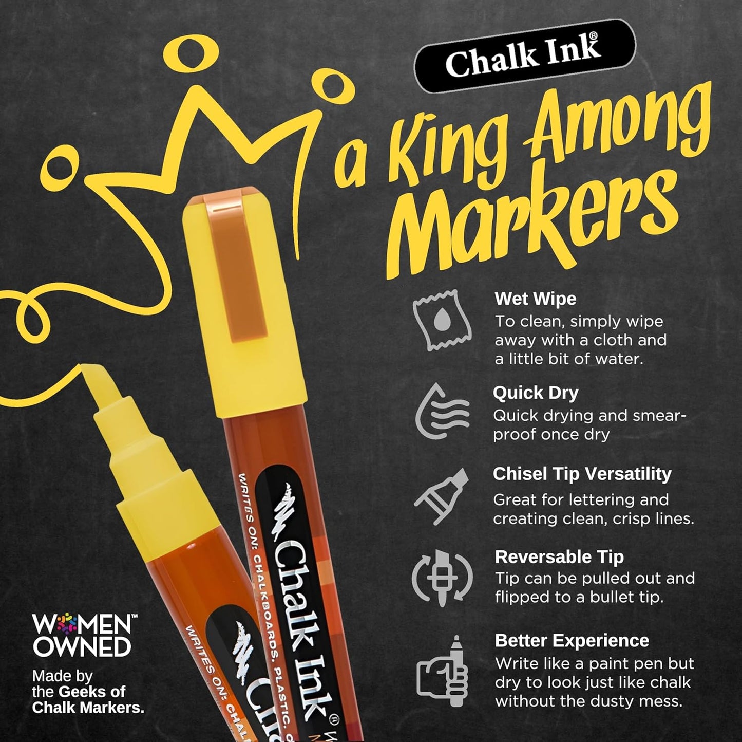 Chalk Ink Chisel Tip Wet Wipe Chalk Markers (6mm, Skip and Go, 8 Pack)