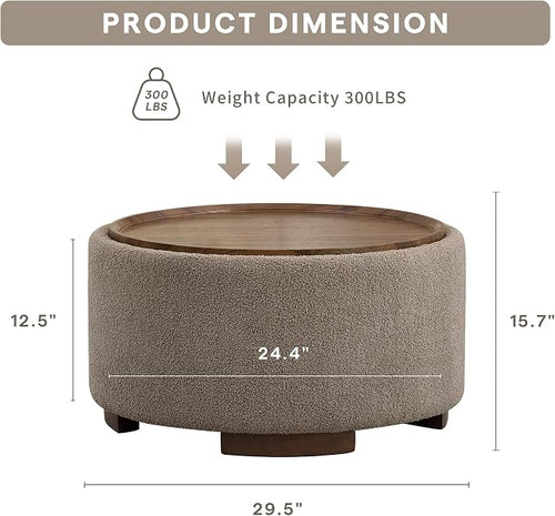 29.5 Inch Round Storage Ottoman Coffee Table, Modern Circle Coffee Table - Image 2