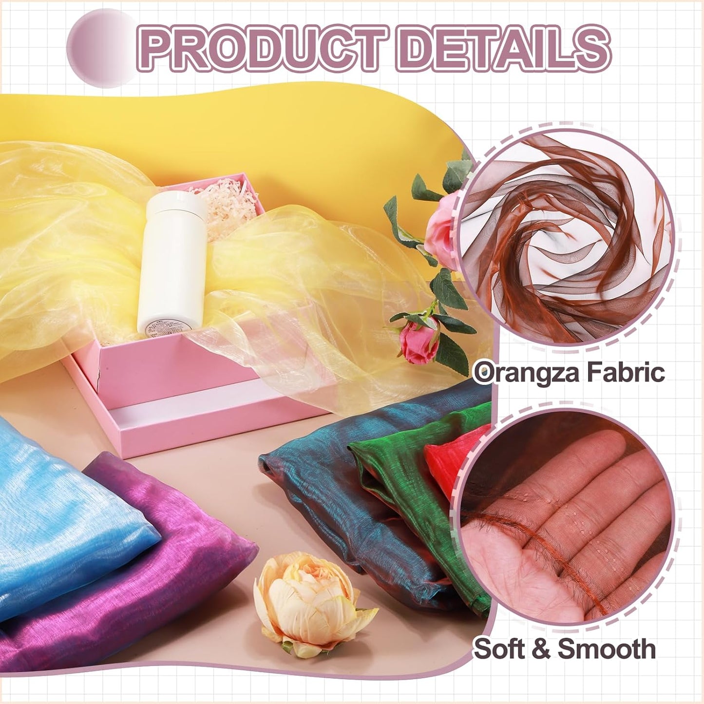 MECCANIXITY Iridescent Sheer Organza Fabric, 2 Yards x 59 Inches Solid Holographic Shiny Fabric Organza Cloth for Wedding, Curtains, Costume, Photo Background, Gradient Dark Coffee