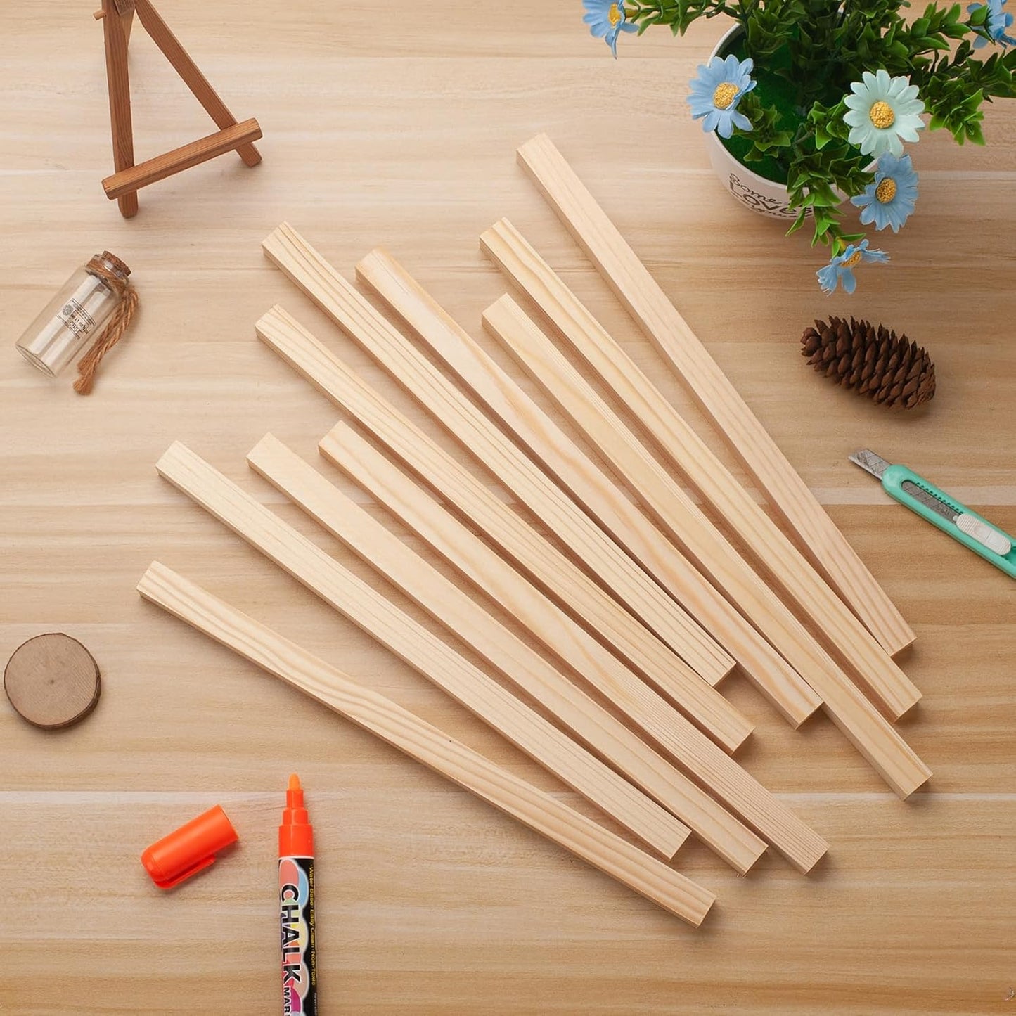 Square Wooden Dowel Rods, 10 PCS 5/8" x 12" Square Wood Dowel Rods Wooden Sticks for Crafts, Unfinished Hardwood Sticks Wood Strips for Woodworking, Crafting, Arts and DIYers, Home Decor, Model Making