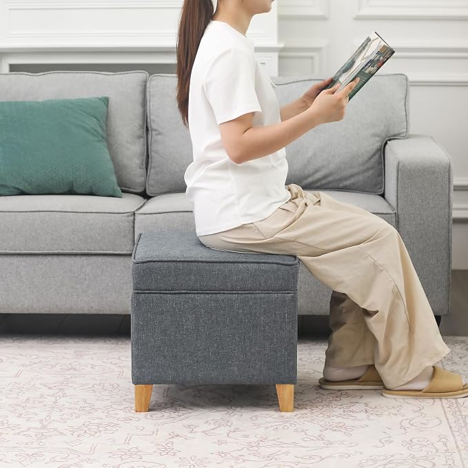 Adeco 17.5" Square Fabric Ottoman - Image 6