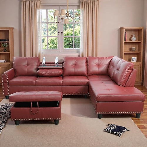 97.5" L Shaped Couch Set Leather, Modular Sectional Couches by Topcomfy