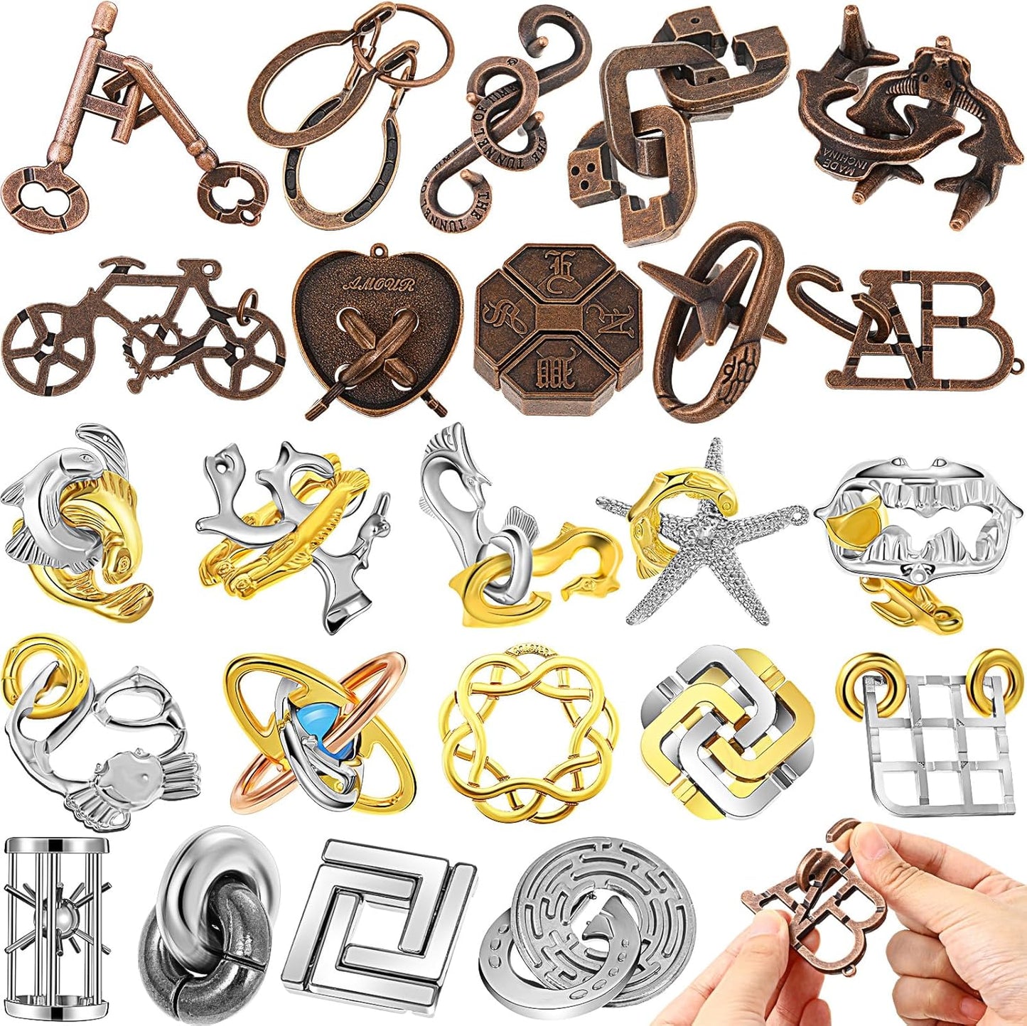 Yilloog 24 Pcs Metal Brain Teaser Puzzles Assortment for Adults Difficult Magic Puzzles Highly Hard Brain Games Iq Logic Test Disentanglement Game for Classroom Mind Challenge(Novelty)