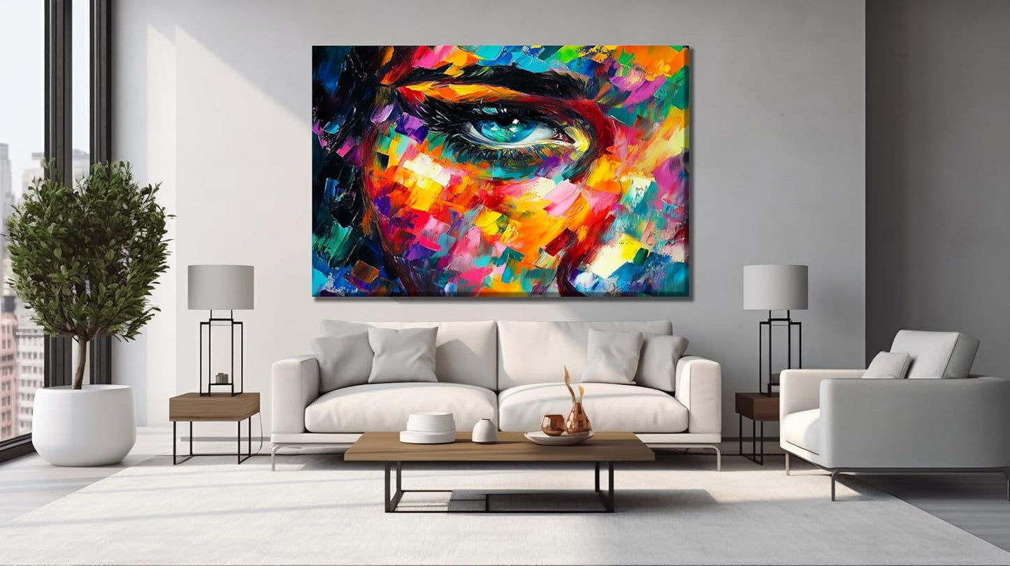 SpiritualHands Women Eye Glass Wall Art Oil Painting for Living Room, Tempered Glass Modern Prints Decor, Large Vivid Color Panel for Bedroom, Kitchen, or Office