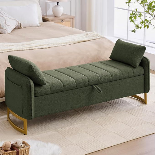 66'' King Size Storage Bench for Bedroom, Teddy Boucle End of Bed Benches for by Aemeios