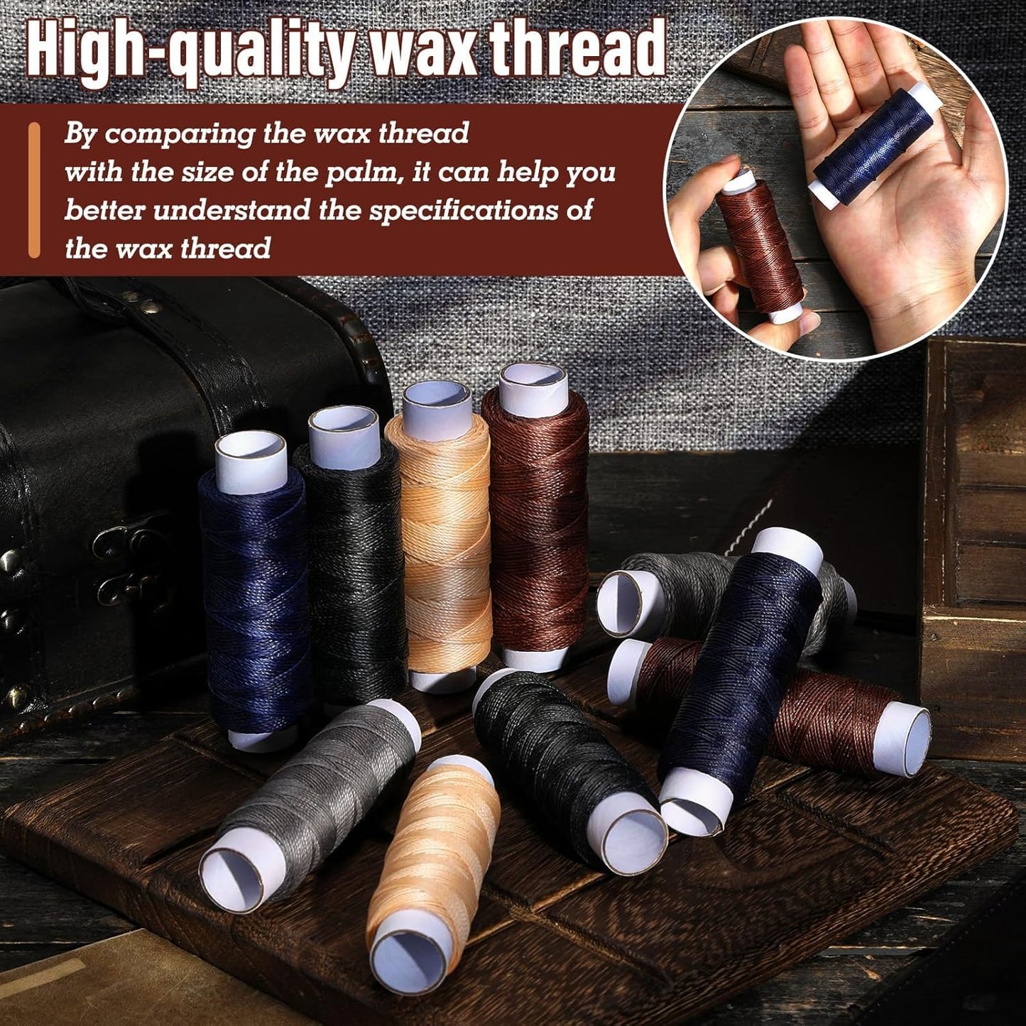 0.55 mm 54 Yards Leather Thread for Sewing, Round Waxed Thread for Stitching, Bookbinding, Bracelet, Braiding (Dark Khaki)