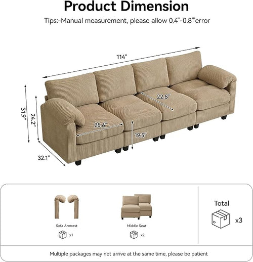 114'' Sectional 4 Seater Couch, Oversized Modular Couches - Image 2