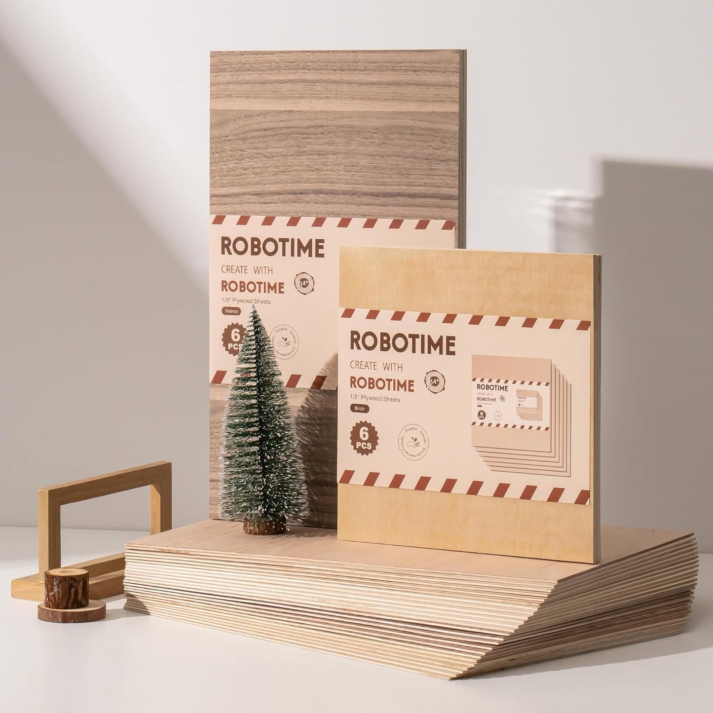 ROBOTIME 3mm Plywood for Laser Cutting, 6 Pcs Bubinga 1/8 Plywood Sheets, Crafting Wood for DIY Projects, Thin Bubinga Wood Sheets Laser Engraving Material, 12"x20"