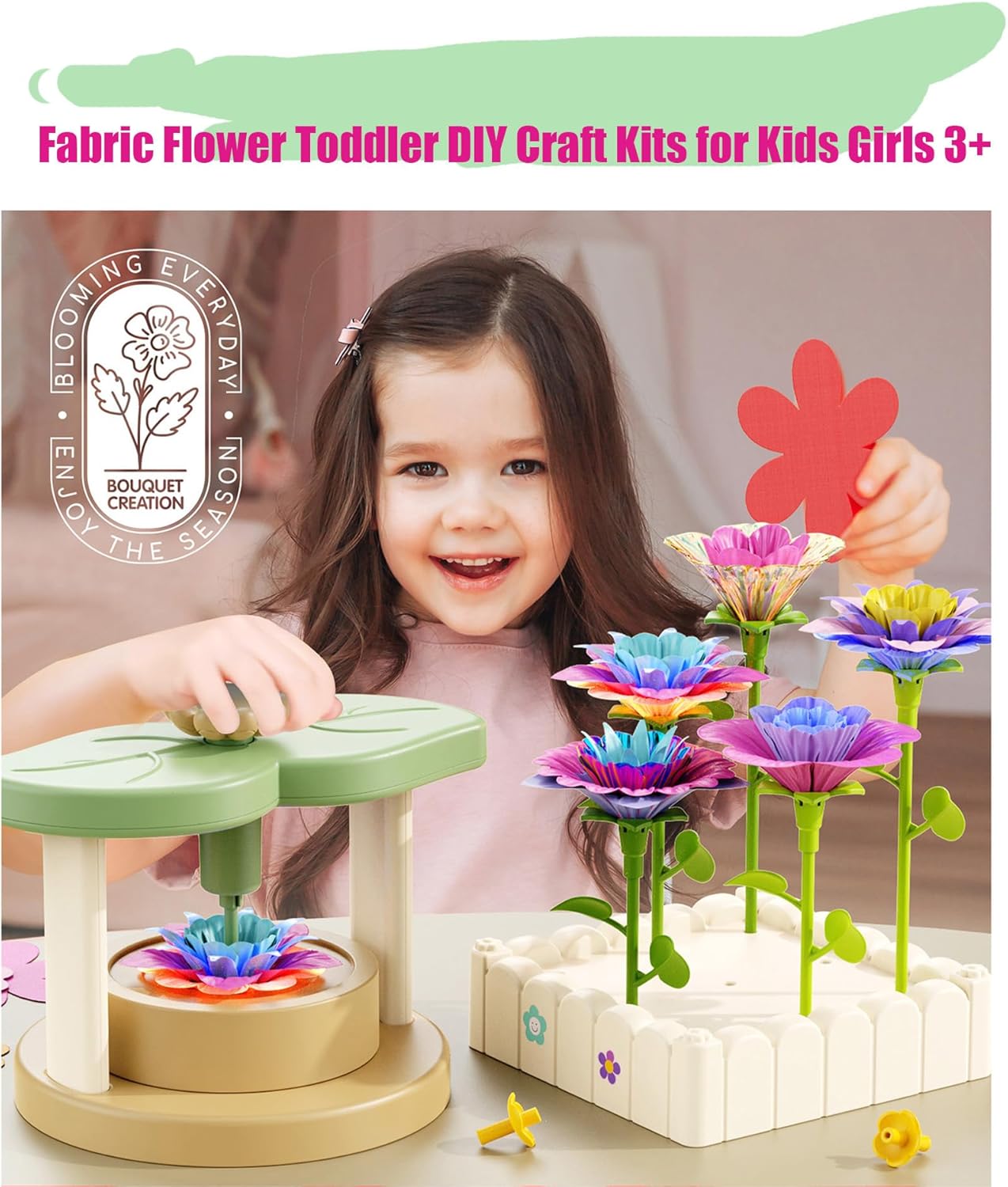 Toys for Girls 3 4 5 6 7 8 9 10 Years Old,189 PCS DIY Craft Kits for Kids,Fabric Flower Bouquets for Girls Gifts,Educational Preschool Learning Toys for Toddler Kids,Birthdays Gifts,Stocking Stuffers