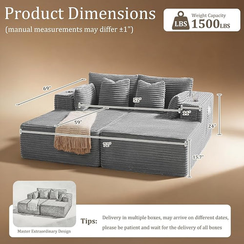 72" Cloud Sectional Couch, Comfort U Shaped Sofa - Image 2