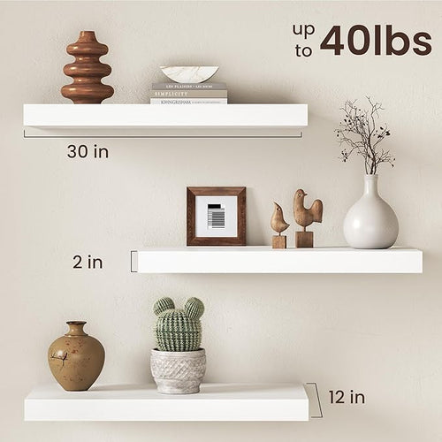30Inch White Floating Shelves for Wall, 12 Inch Deep Shelves for Bedroom - Image 2
