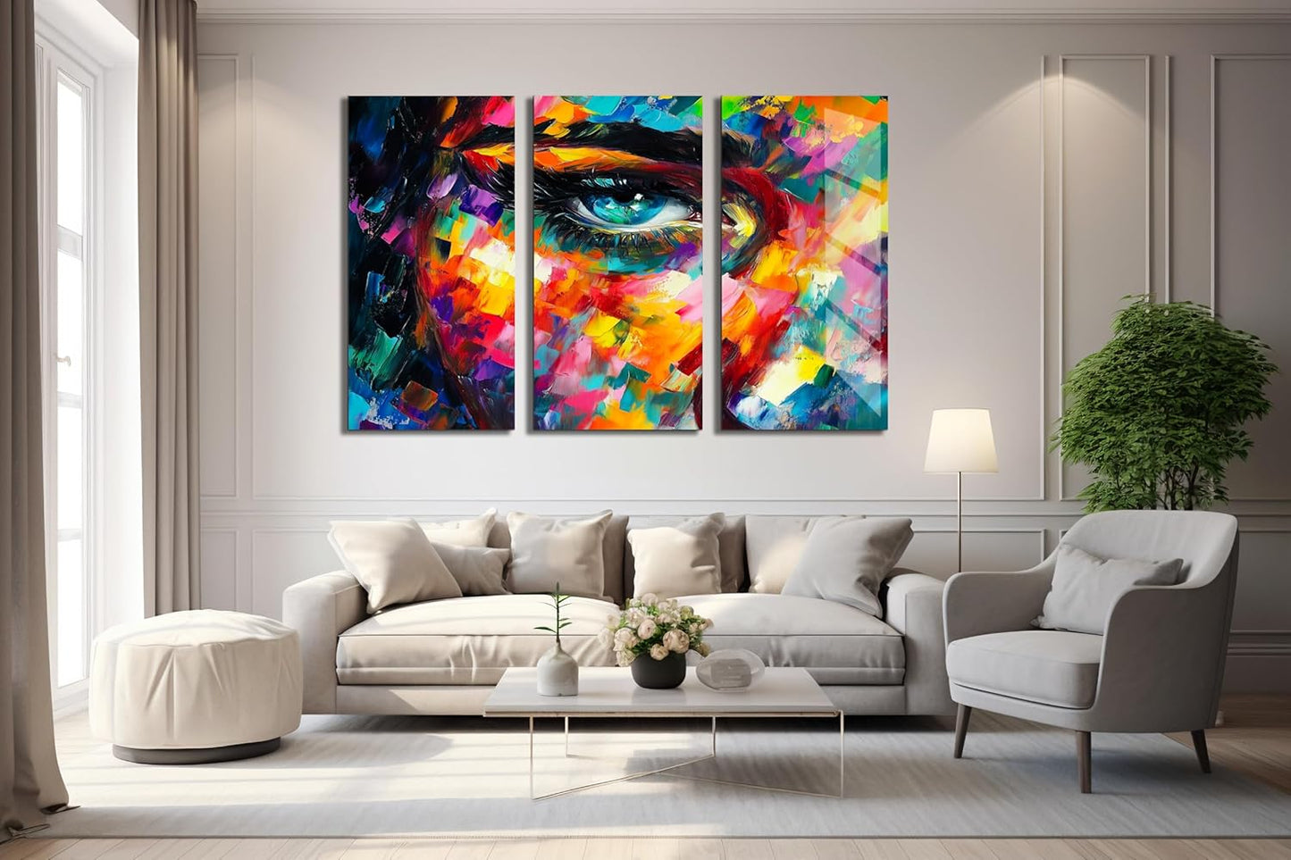 SpiritualHands Women Eye Glass Wall Art Oil Painting for Living Room, Tempered Glass Modern Prints Decor, Large Vivid Color Panel for Bedroom, Kitchen, or Office