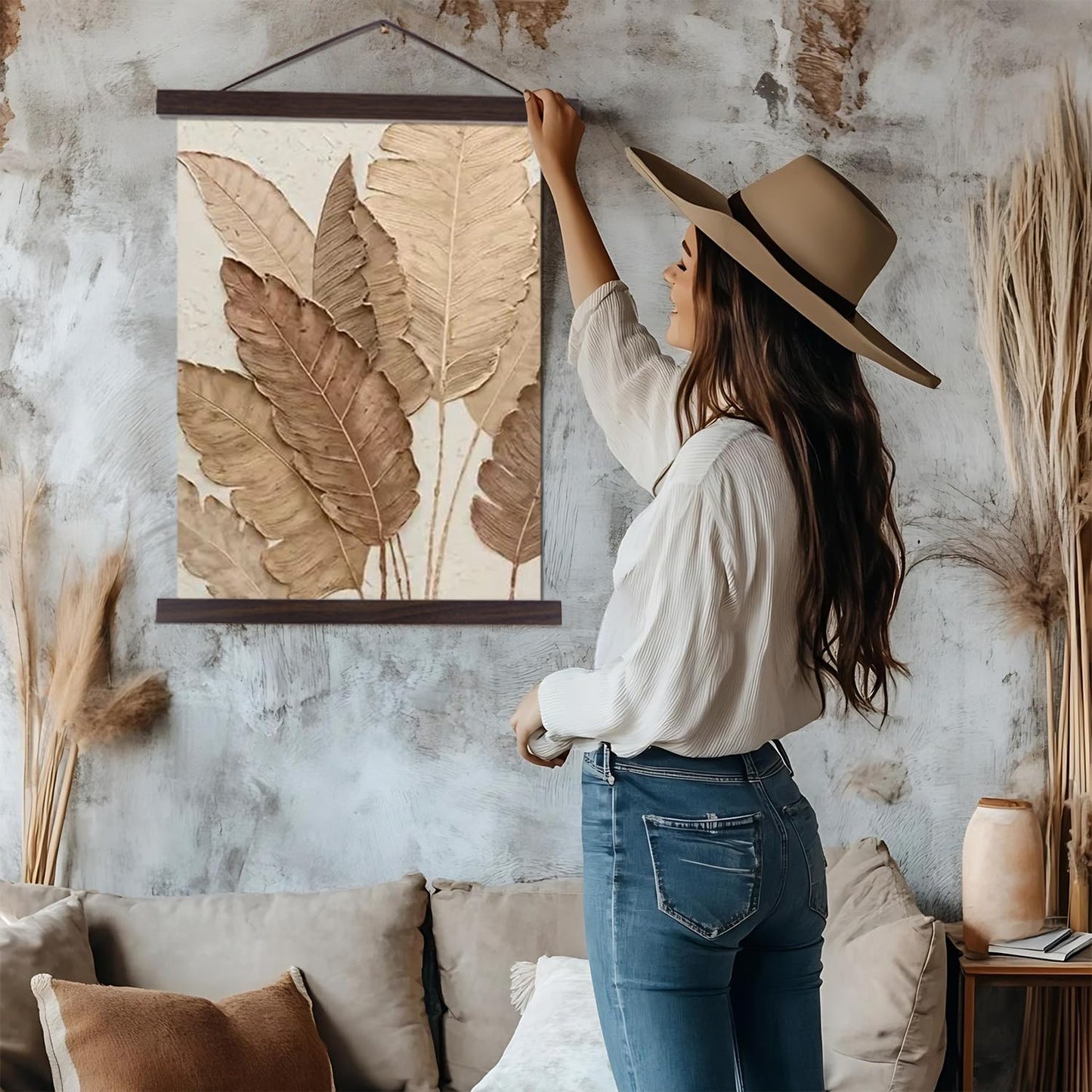Artmag Magnetic Poster Hanger Frame, Light Wood Wooden Magnet Canvas Artwork Print Poster Hangers for 15x36 15x30 15x21 Frames Hanging Kit (Walnut, 15")