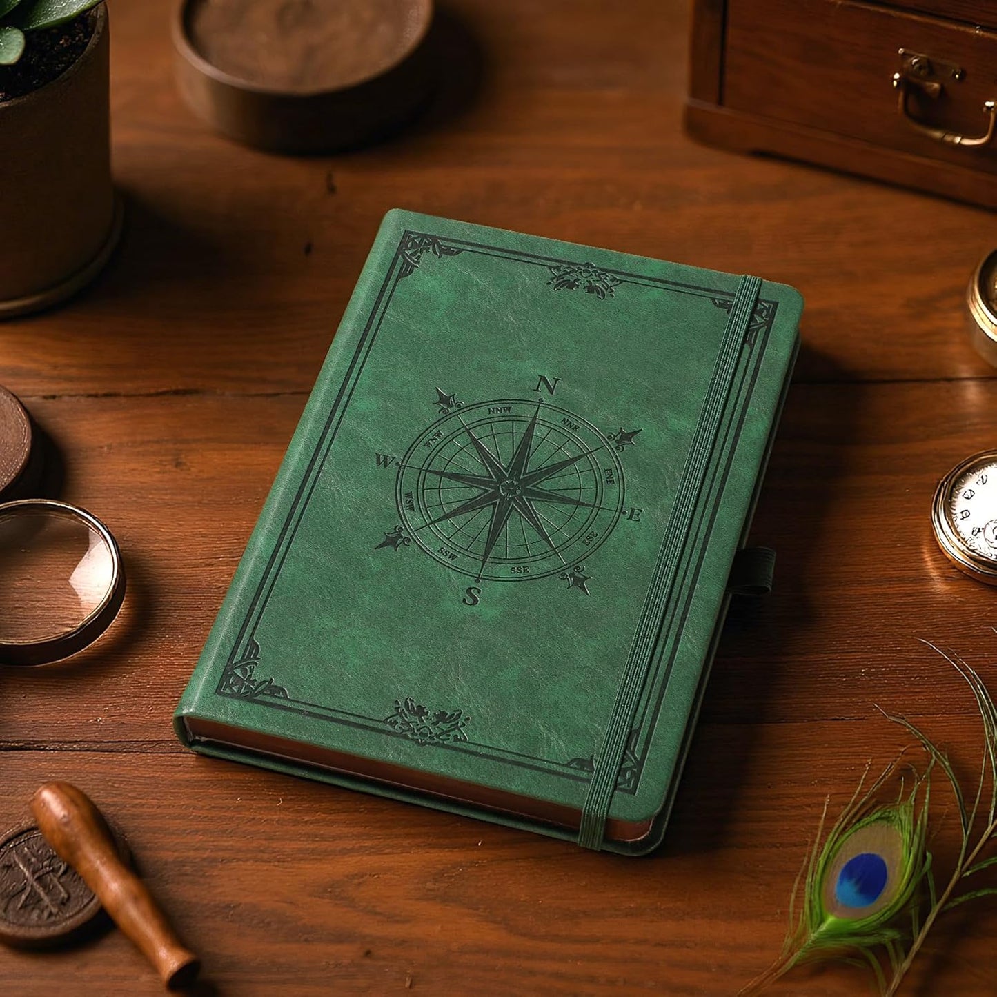 AHGXG Thick Journal Lined Notebook for Men - 320 Numbered Pages A5 College Ruled Notebook for Writing, 100gsm Paper, Vintage Leather Hardcover, for Women Work Office School, 5.75'' X 8.38''- Dark Green