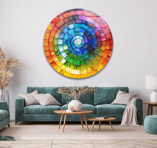 My Photostation.com 15.8''(40cm) Diameter Radiant Spiral Spectrum Round Glass Wall Art Tempered Glass Printing Wall Decor Large Wall Art Wall Hangings