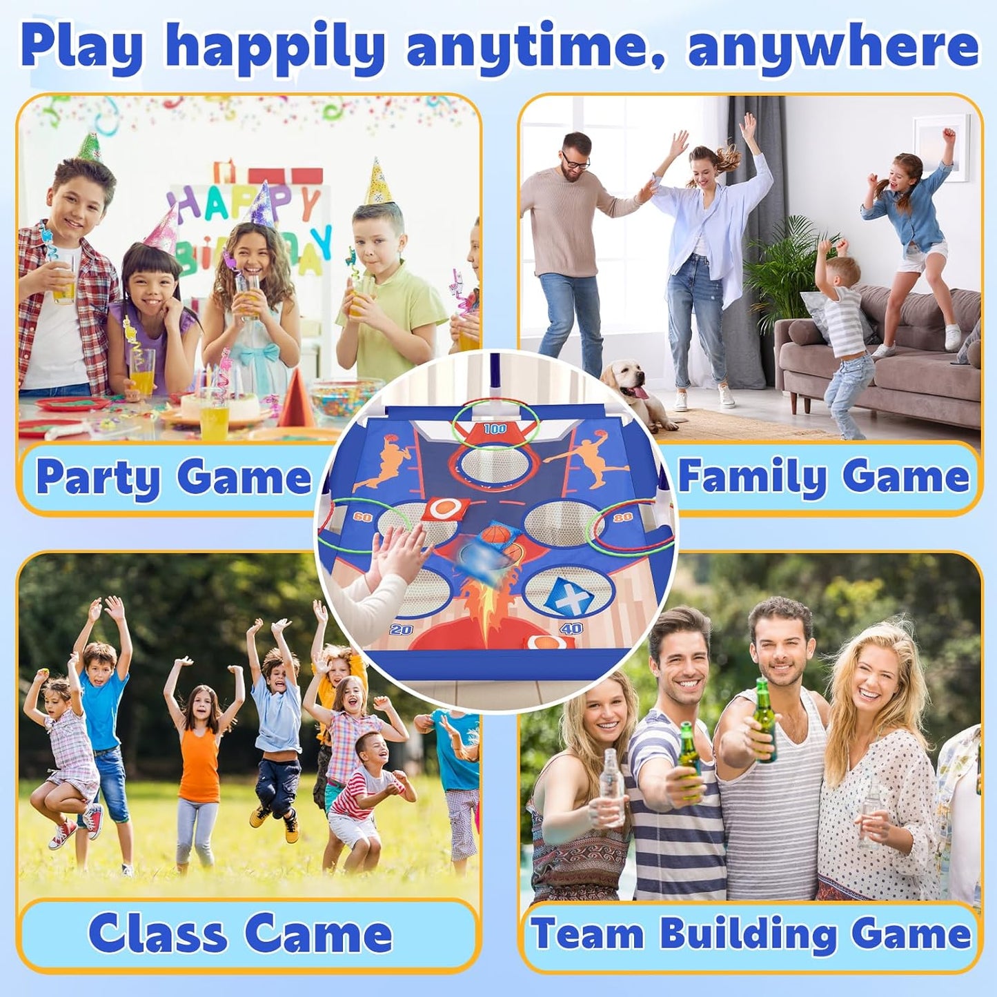 Outdoor Games Bean Bag Toss for Kids, Cornhole Set Ring Toss Games for Lawn, Yard, Camping