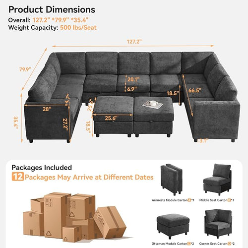127'' Oversized U Shaped Modular Sofa, Sectional Couches - Image 2