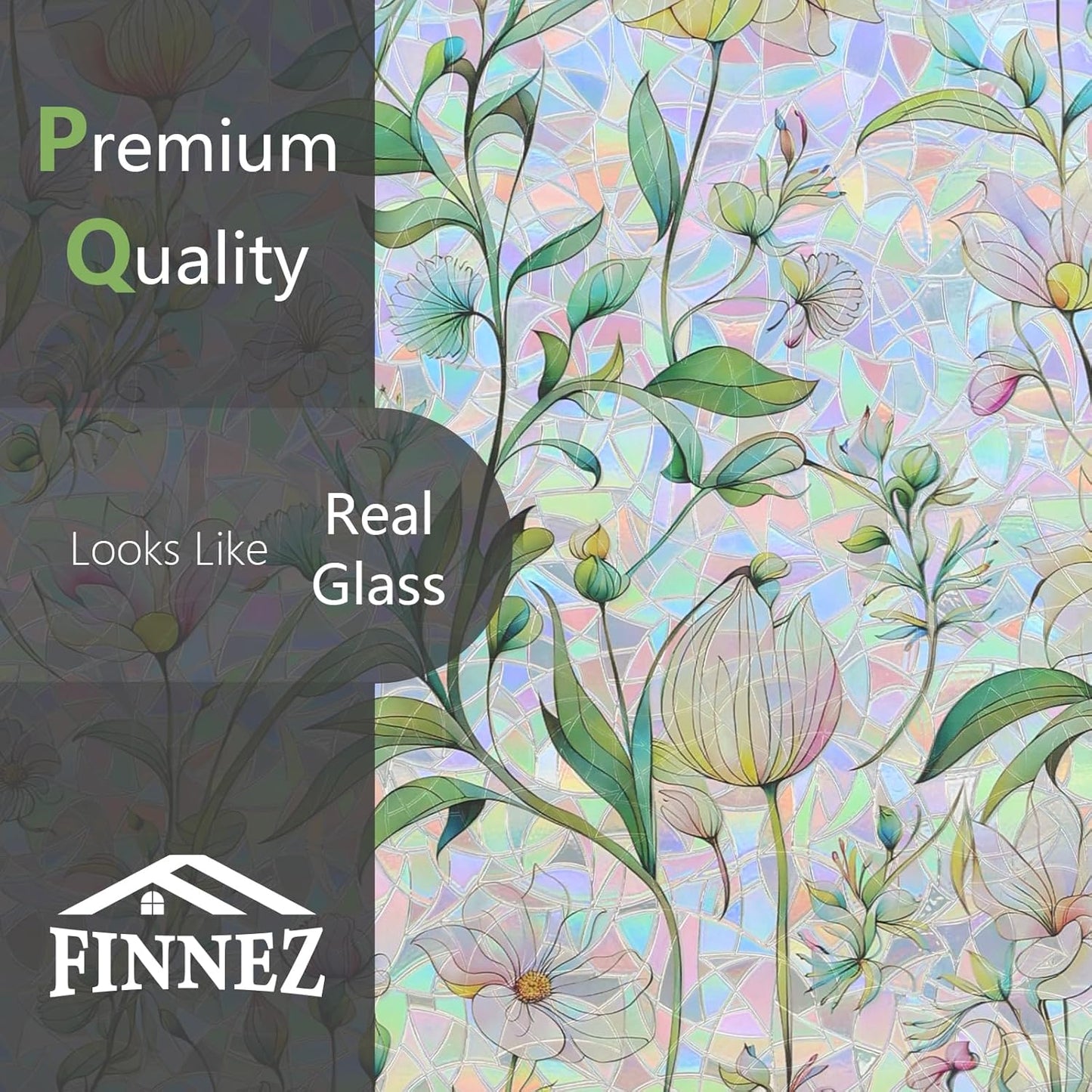 FINNEZ Window Privacy Film Stain Glass Film Flowers Rainbow Window Film Window Clings Non-Adhesive Reusable Decorative for Home（Forest Rainbow，45.2 Inch x 6.5 Feet）