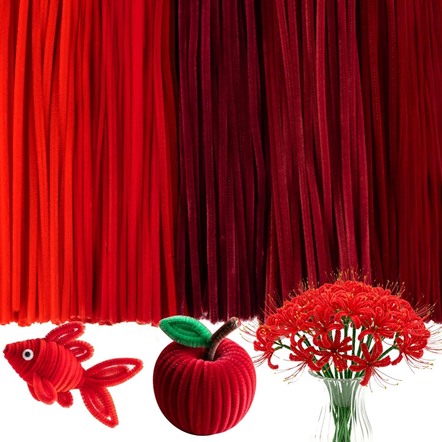 Caydo 500 Pieces Red Pipe Cleaners, Chenille Stems, Pipe Cleaner Crafts for DIY Art and Craft Projects Creative Gift Party Decorations
