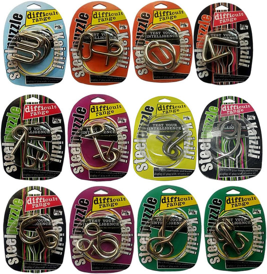 Ahyuan Large Assorted Metal Brain Teaser Puzzles 12 Pack Metal Wire IQ Puzzles with Paper Box Gift Package Great Educational Intelligence Games Toys Party Favors for Kids Adults