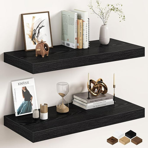 32Inch Black Floating Shelves for Wall, 12 Inch Deep Shelves for Bedroom by FunMemories