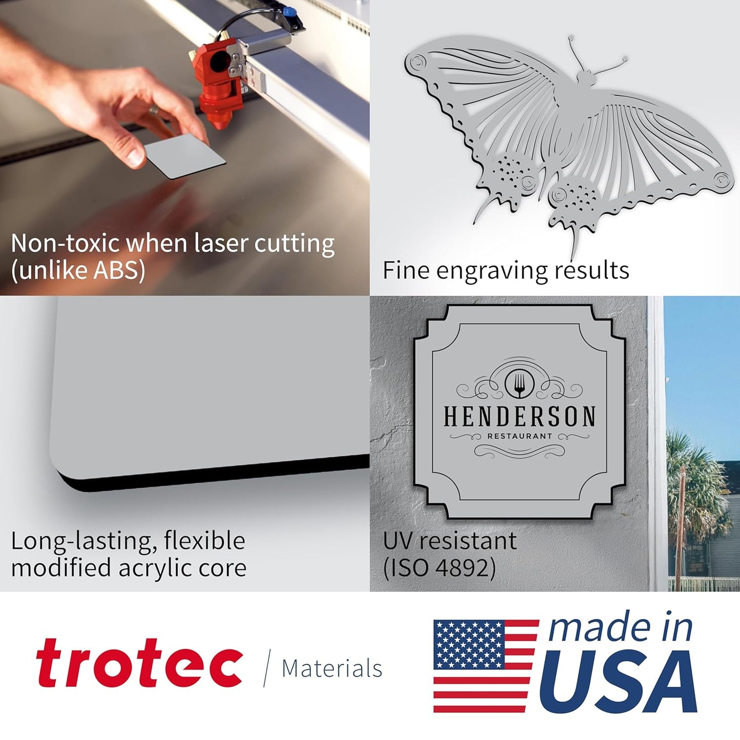 Trotec TroLase Lights | 24"x12"x1/250"(0.1mm thick) | Adhesive-Backed Flexible Laser Engraving Sheet/Film for Decal & Label | Double Color Plastic Sheet for Engraving | Smooth Silver/Black | 10pcs