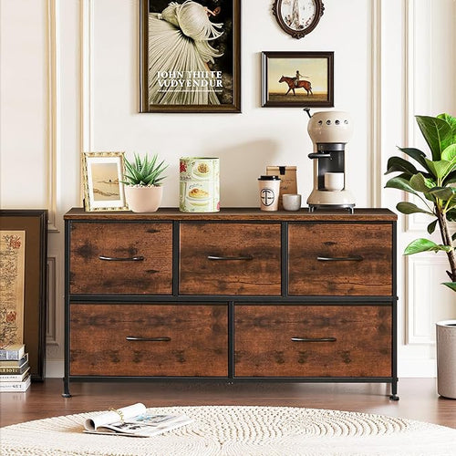 5-Drawer Dresser for Bedroom, Anti-Tip Wide Storage Organizer Fabric Chest of - Image 2