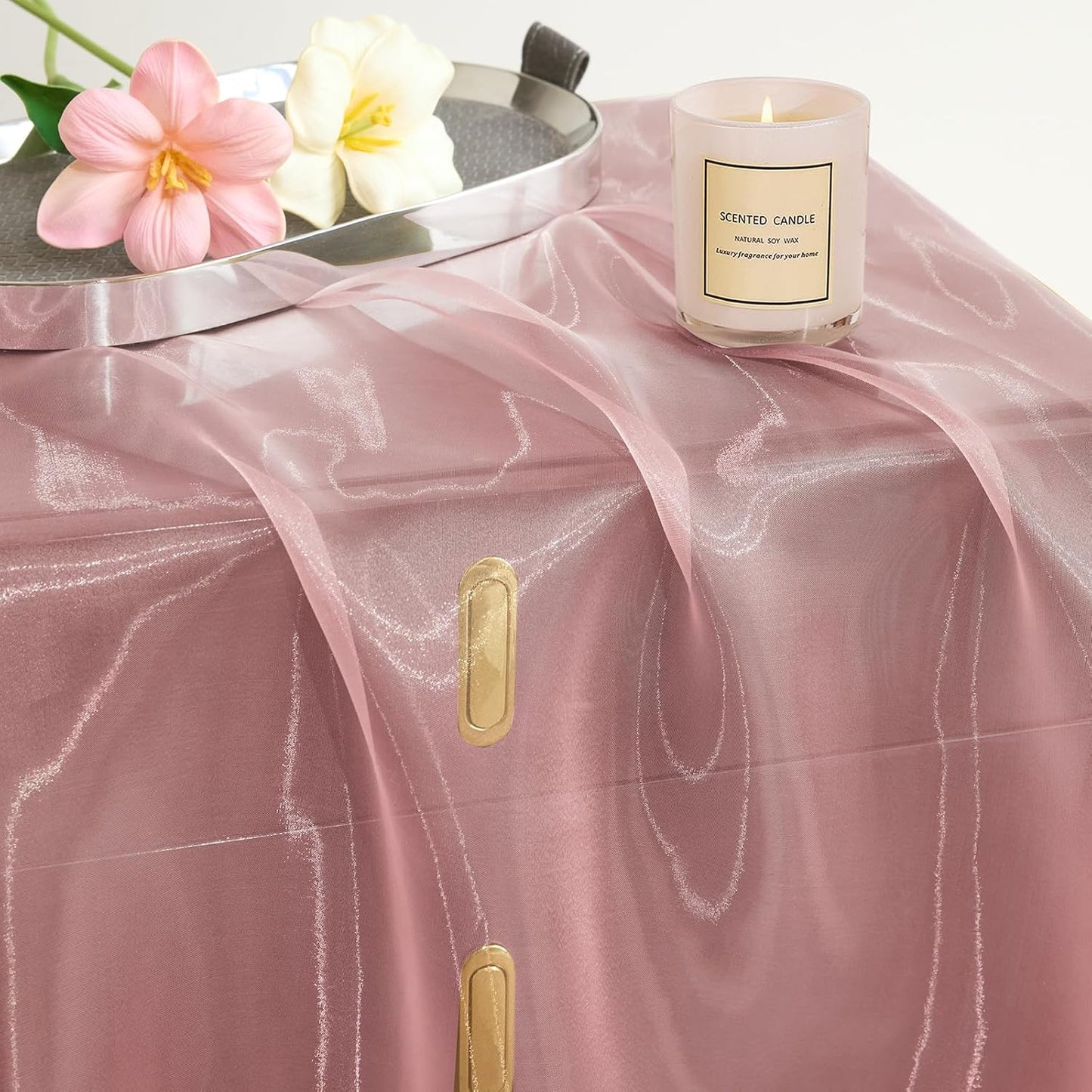 P Pothuiny Sheer Organza Fabric by The Yard, 10 Yards x 60 Inch Wide Bridal Light Pink Organza Tulle Fabric Roll Shiny Gauze Fashion Dress Sewing Craft for Wedding Party Decorations Backdrop