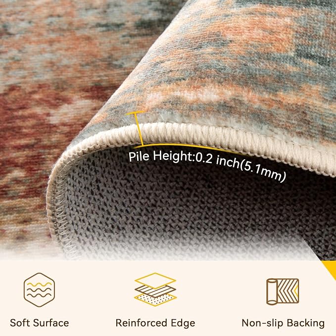 RELEANY Washable Area Rugs 2'x8' Non-Slip Modern Abstract Soft - Image 6