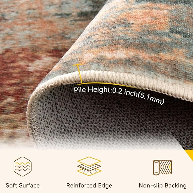RELEANY Washable Area Rugs 2'x6' Non-Slip Modern Abstract Soft - Image 5