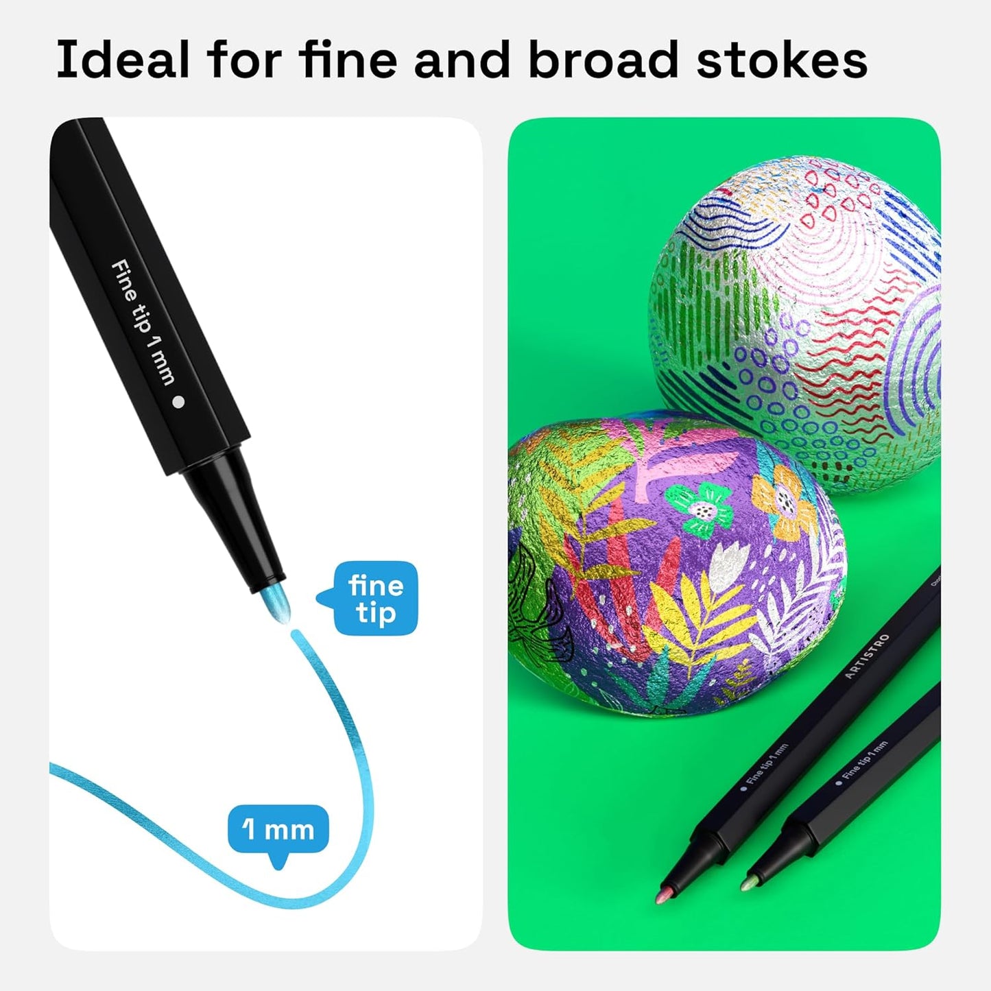 ARTISTRO Paint Pens for Rock Painting, Stone, Ceramic, Glass, Wood, Fabric, Scrapbooking, DIY Craft Making (24 Metallic Fine Tip)