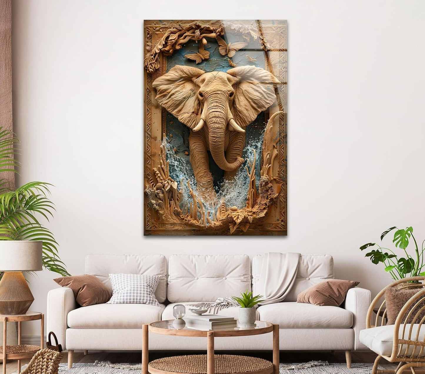 My Photostation.com Round 31,5'' Elephant Carving Glass Wall Art Tempered Glass Printing Wall Decor Large Wall Art Wall Hangings