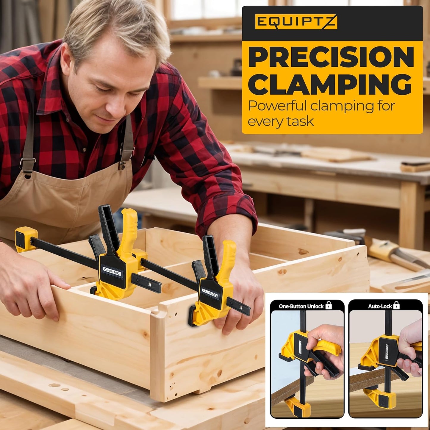 12 inch Bar Clamps for Woodworking – 2 Pack Quick Grip Clamps Set with 150 lbs Force – Wood Clamps for Gluing, Carpentry, DIY, and Metalworking (12 inch Size, 2 Pack)